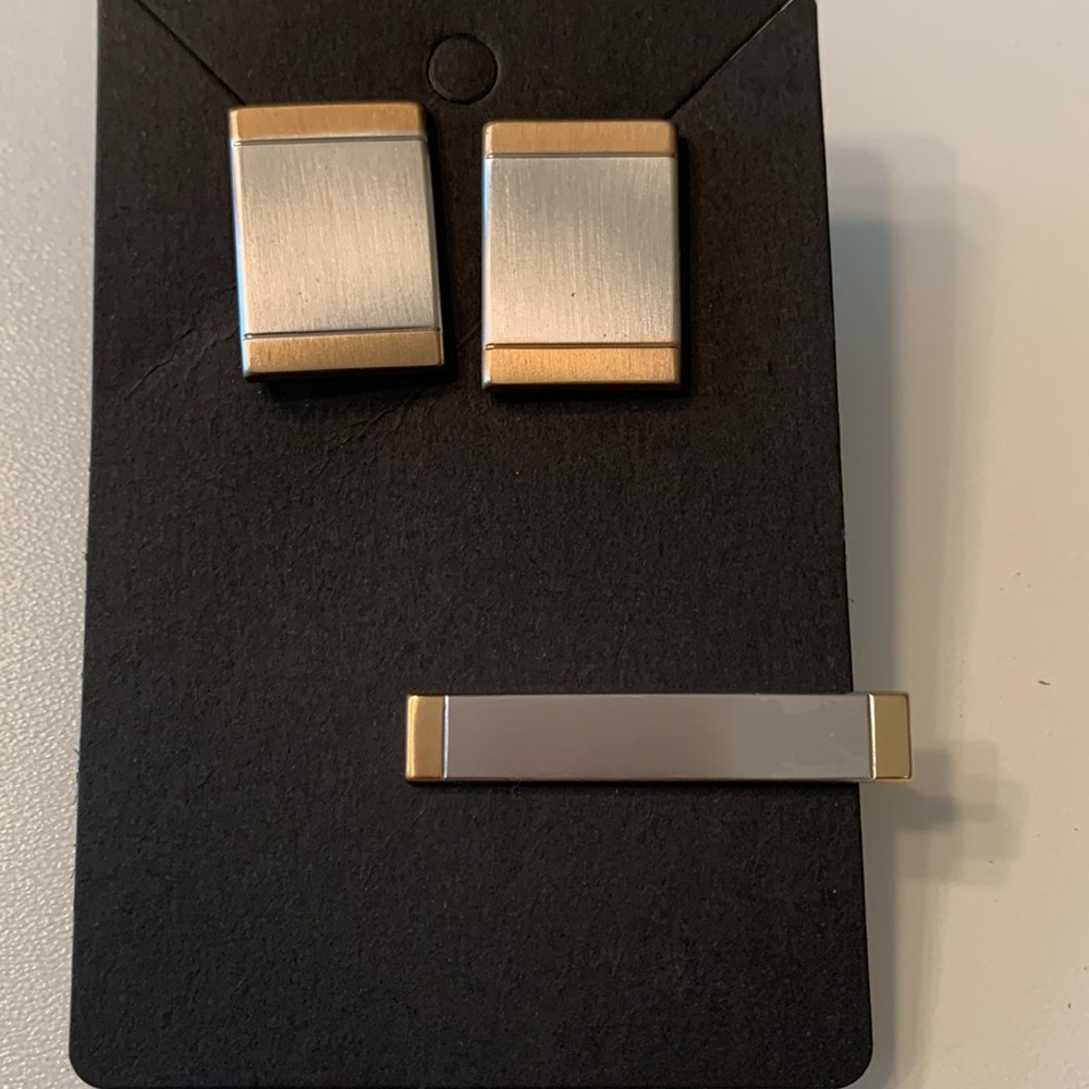 Vintage Hickok Silver & Gold Cuff Links & Tie Clip, In Original Box